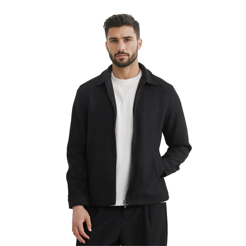 Rare Rabbit Tweeder-2 Black Plain Relaxed Fit Jacket (S)