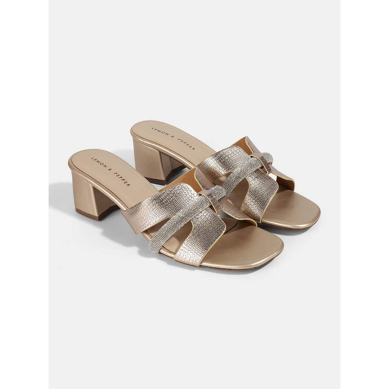 Lemon & Pepper Gold Fancy Block Heel Sandals (EURO 36)
