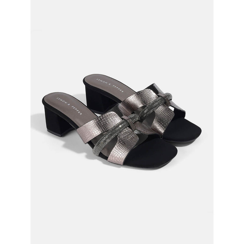 Lemon & Pepper Gun Metal Grey Fancy Block Heel Sandals (EURO 35)