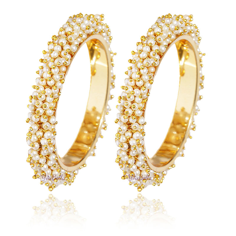 Youbella Jewellery Traditional Pearl Studded Gold Plated Bangles - 2.8