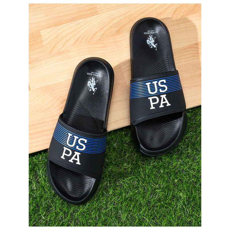 U.S. POLO ASSN. Black Artax Stylish Sliders for Men (UK 7)