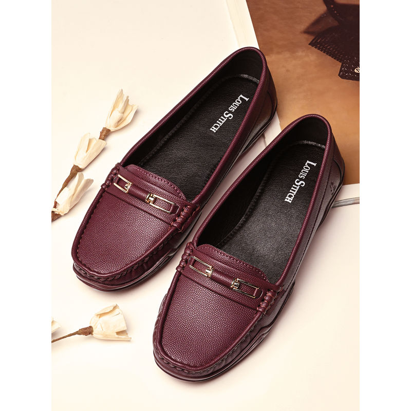Louis Stitch Women Maroon Premium Solid Slip-On Casual Loafers (UK 4)