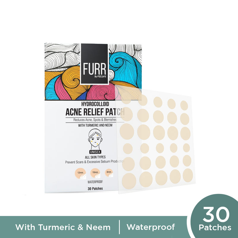 FURR Acne Patches - 30 Hydrocolloid Pimple Patches in 3 Sizes With Turmeric & Neem