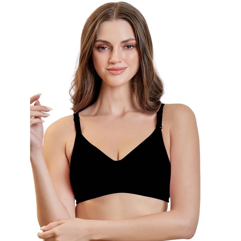MAROON Cotton Blend Non Padded Full Coverage Wirefree Women T-Shirt Bra - Black (38D)