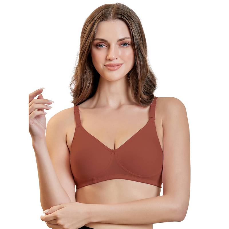 MAROON Cotton Blend Non Padded Full Coverage Wirefree Women T-Shirt Bra - Tan (34B)