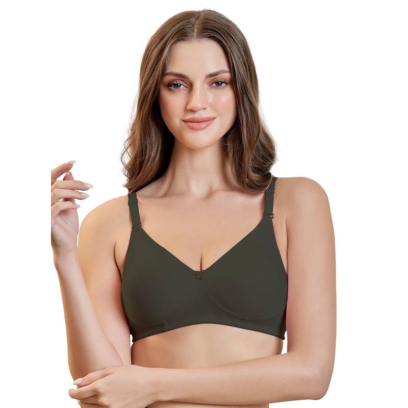 MAROON Cotton Blend Non Padded Full Coverage Wirefree Women T-Shirt Bra - Olive (34D)