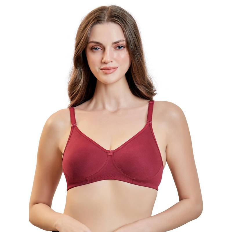 MAROON Cotton Blend Non Padded Full Coverage Wirefree Women T-Shirt Bra - Maroon (34B)