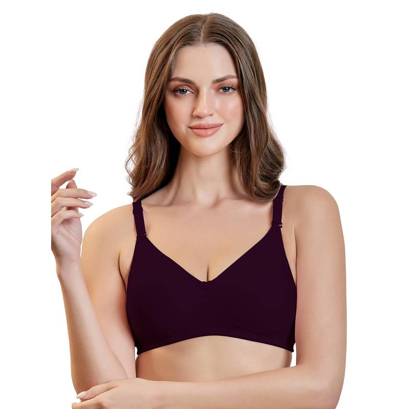 MAROON Cotton Blend Non Padded Full Coverage Wirefree Women T-Shirt Bra - Wine (30B)