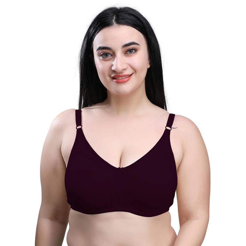 MAROON Cotton Blend Non Padded Full Coverage Non-Wired Women Minimizer Bra - Purple (32B)