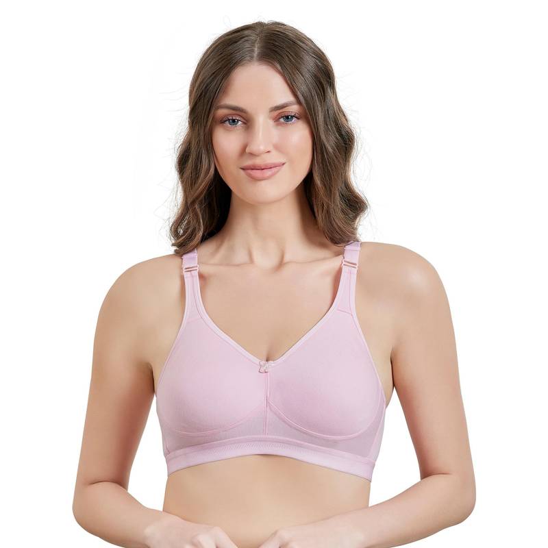 MAROON Cotton Blend T Shirt Bra - Non-Wired and Non Padded and Full Coverage Bra - Pink (32B)