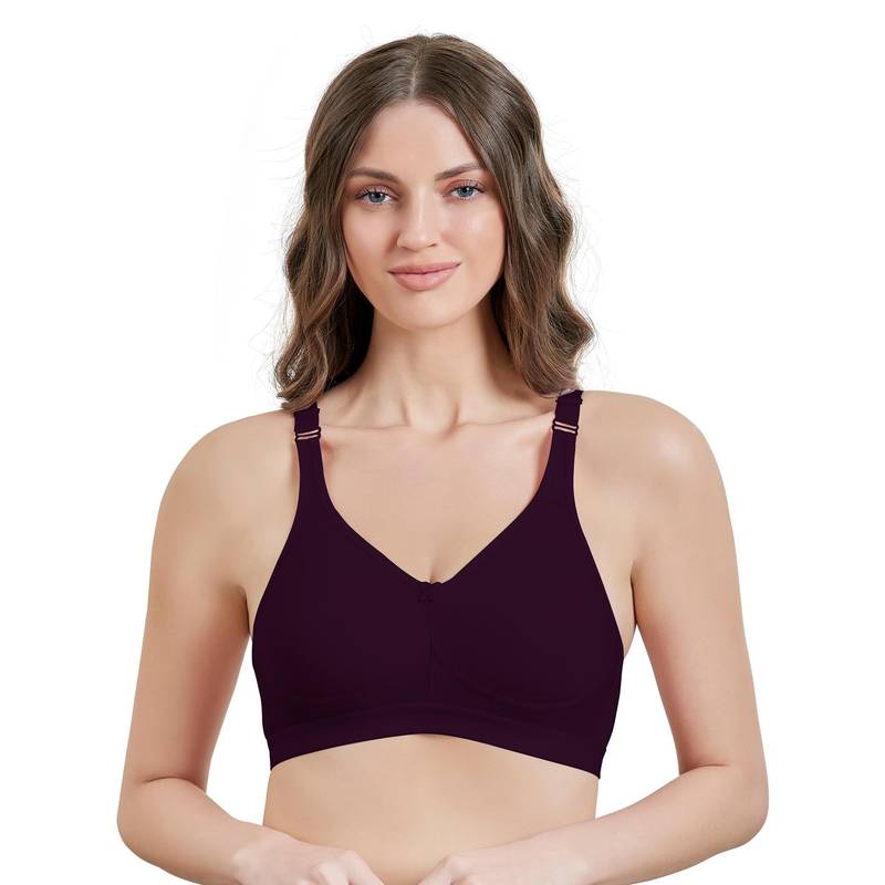 MAROON Cotton Blend T Shirt Bra - Non-Wired and Non Padded and Full Coverage Bra - Wine (42D)