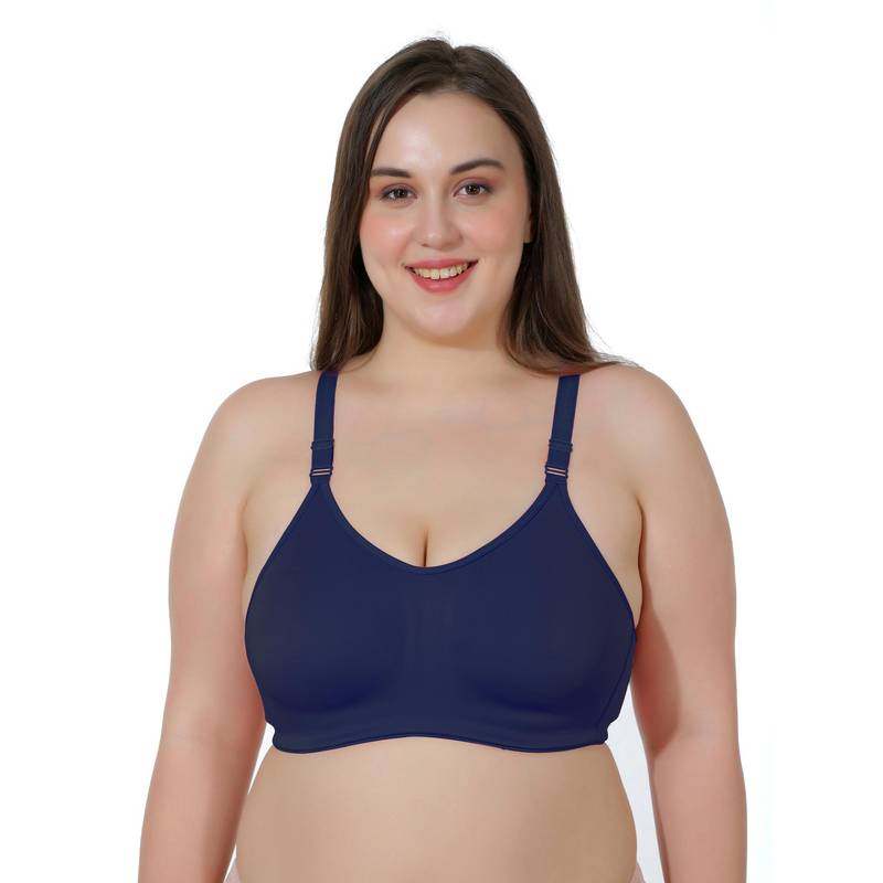 MAROON Cotton Satin Blend Non Padded Non-Wired Women Minimizer Bra - Blue (32B)