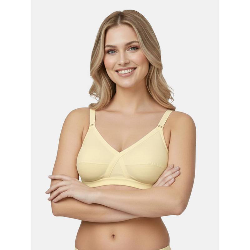 MAROON Cotton Blend Seamed Non Padded Full Coverage Women Minimizer Bra - Yellow (36B)