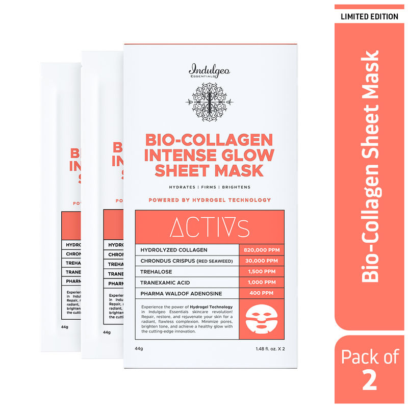 Indulgeo Essentials Bio-Collagen Intense Glow Sheet Mask Powered - 2 Unit