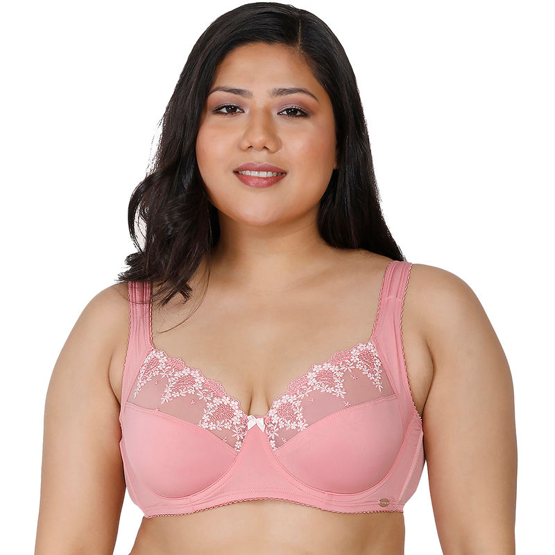 Enamor F085 Extended Neckline Cleavage Plunge Push-up Bra - Padded Wired Medium Coverage - Pink