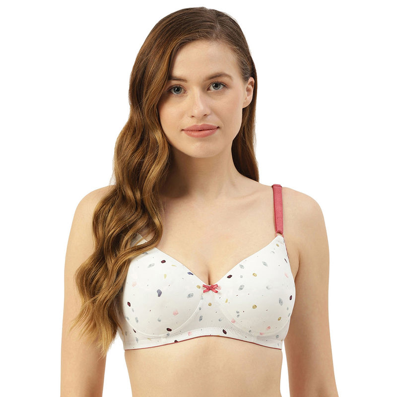 Leading Lady Moulded Padded Lycra Full Coverage Printed Bra - Off White (32B)