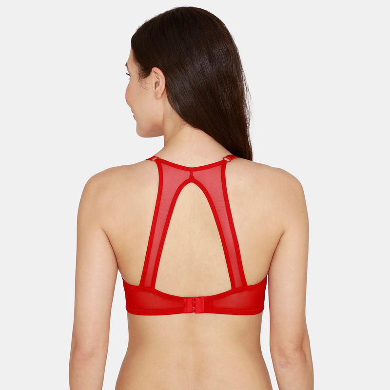 Zivame Abstract Colourplay Mesh Padded Non Wired 3/4Th Coverage T-Shirt Bra - Barbados Cherry (34B)