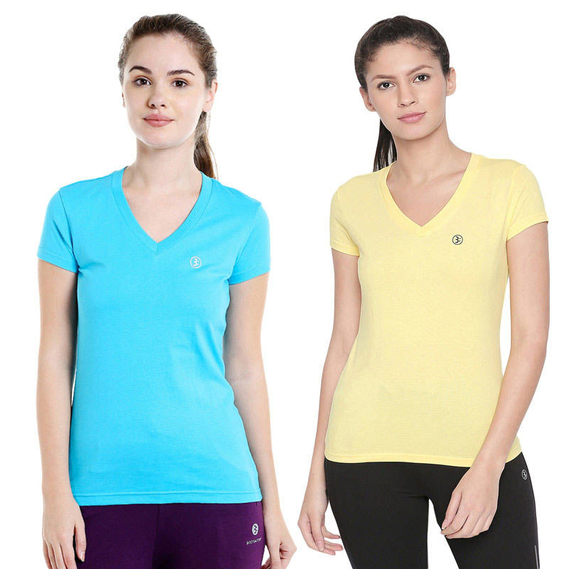 Bodyactive Multi Color T-shirt for Women - TS14-LMYELTUR-2PCS-S