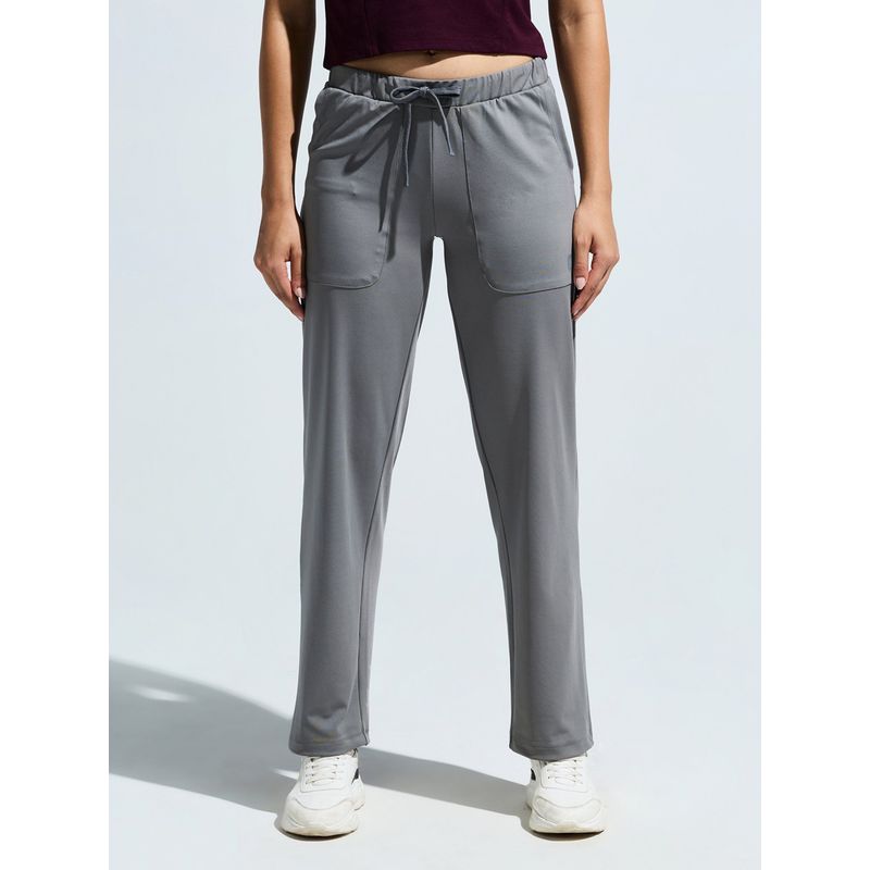 DOMIN8 Women Grey Functional Multi-Pocket Super Stretchable Wrinkle Resistant Trackpant (S)