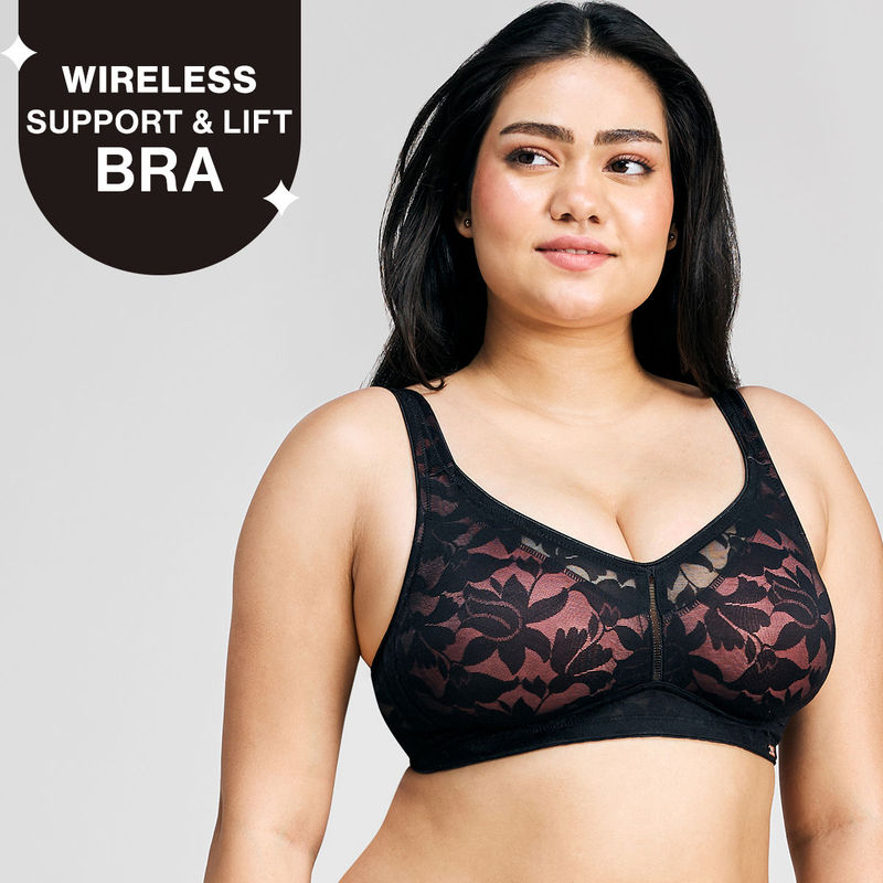 Nykd by Nykaa Shape & Sculpt TRUE Support Non Padded Non Wired Lace Bra NYB341 Black (36C)