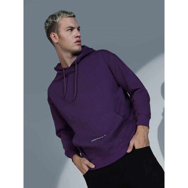 Hubberholme Mens Smart Casual Cotton Long Sleeves Printed Purple Hoodie (L)