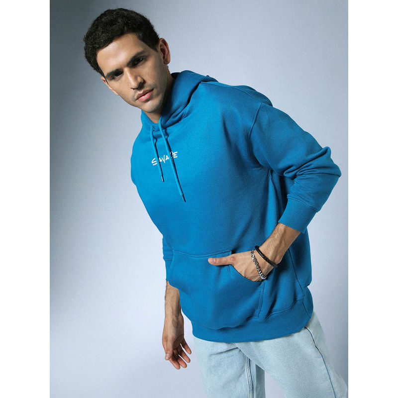 Hubberholme Mens Cotton Long Sleeves Solid Blue Hoodie (S)