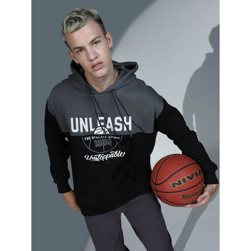 Hubberholme Mens Smart Casual Cotton Long Sleeves Colorblock Black Hoodie (XL)