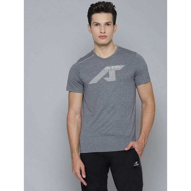 Alcis Men Charcoal Grey Brand Logo Printed Round Neck Sports T-Shirt (S)