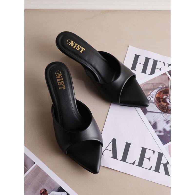 GNIST Comfortable Pointed Toe Black Kitten Heels (EURO 40)