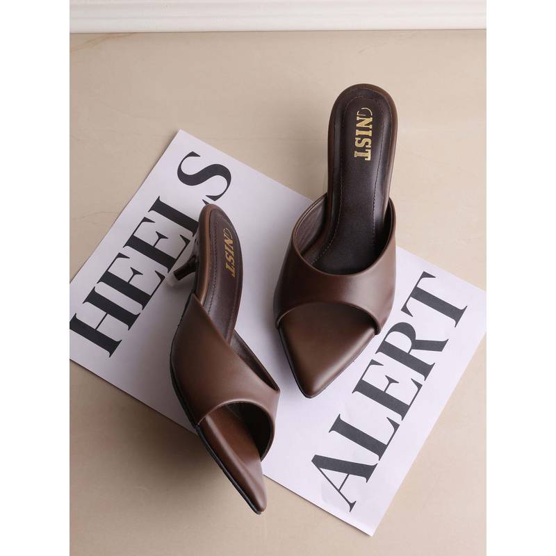 GNIST Comfortable Pointed Toe Brown Kitten Heels (EURO 39)