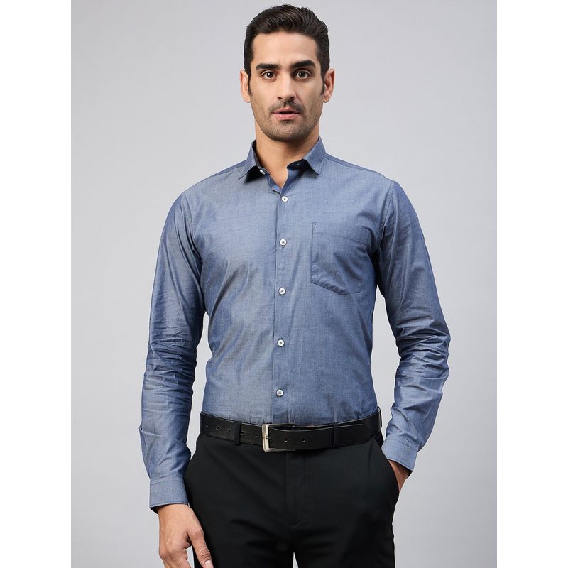 Club York Indigo Solid Formal Shirt (XL)