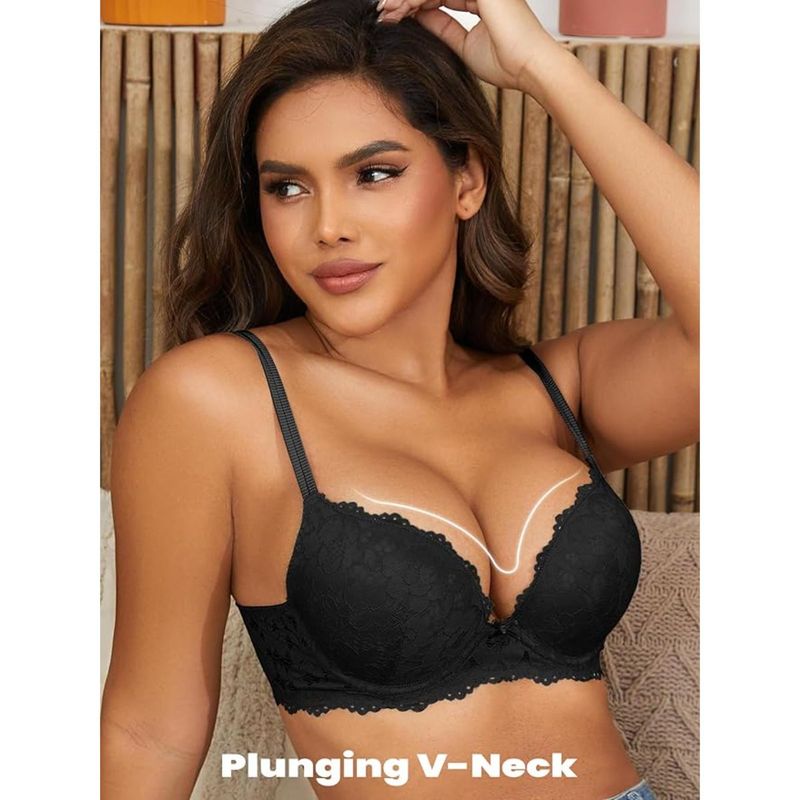 BRACHY Black Lace Underwired Heavily Padded Push-Up Bra (36C)