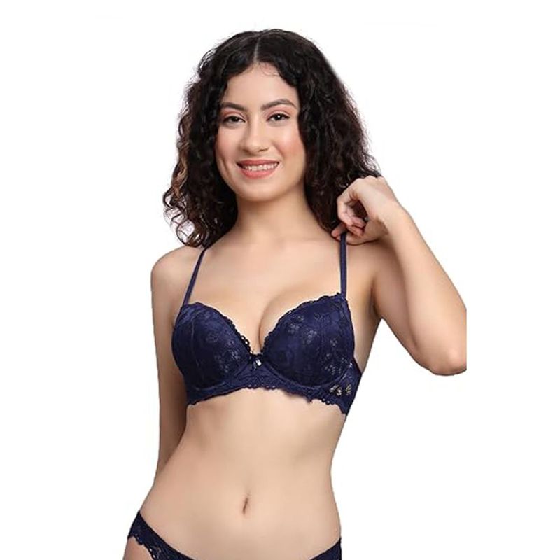 BRACHY Blue Lace Underwired Heavily Padded Push-Up Bra (36B)