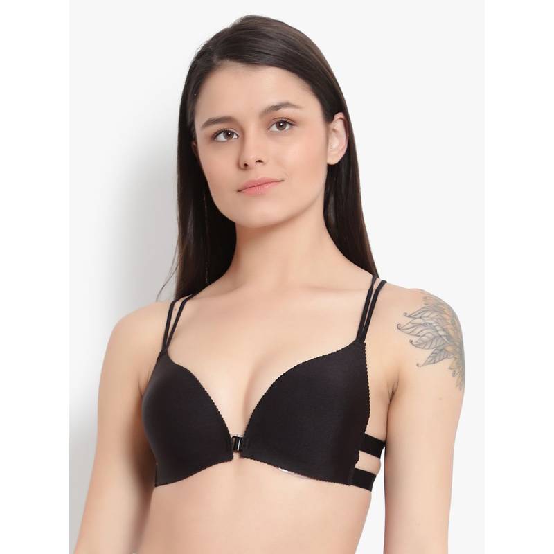 BRACHY Women Black Front Open Lightly Padded Push Up Bra (32B)