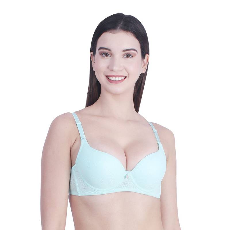 BRACHY Women Self Design Wired Lightly Padded Push Up Bra Green (30B)