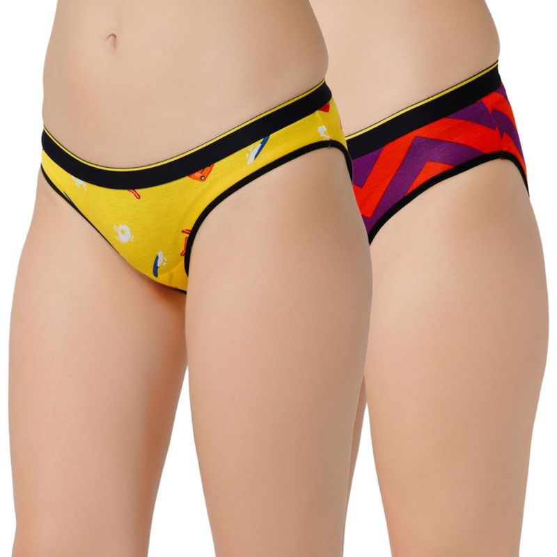 Bummer Womens Printed Micro Modal Bikinis Ultra Soft Underwear Multi-Color (Pack of 2) (L)