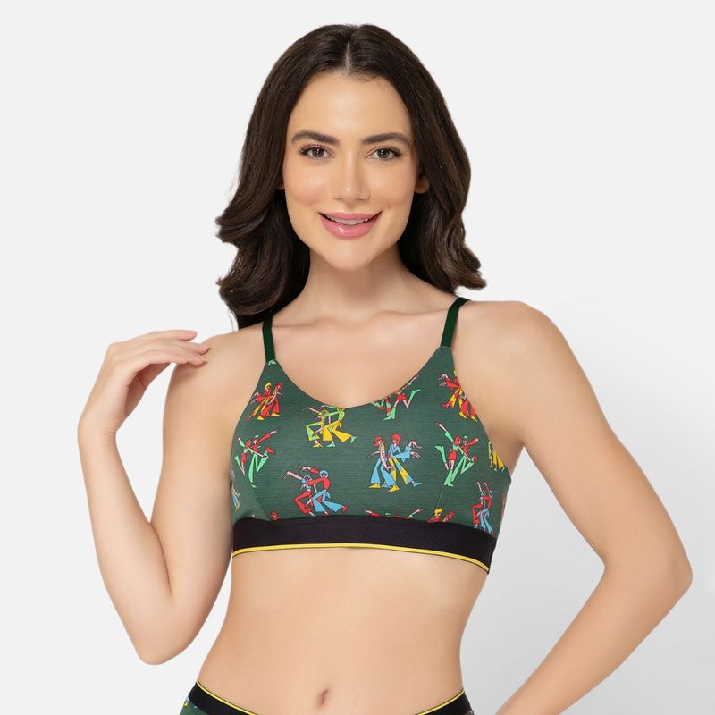 Bummer Womens Wirefree Non Padded Printed Full Coverage Bra Green (M)