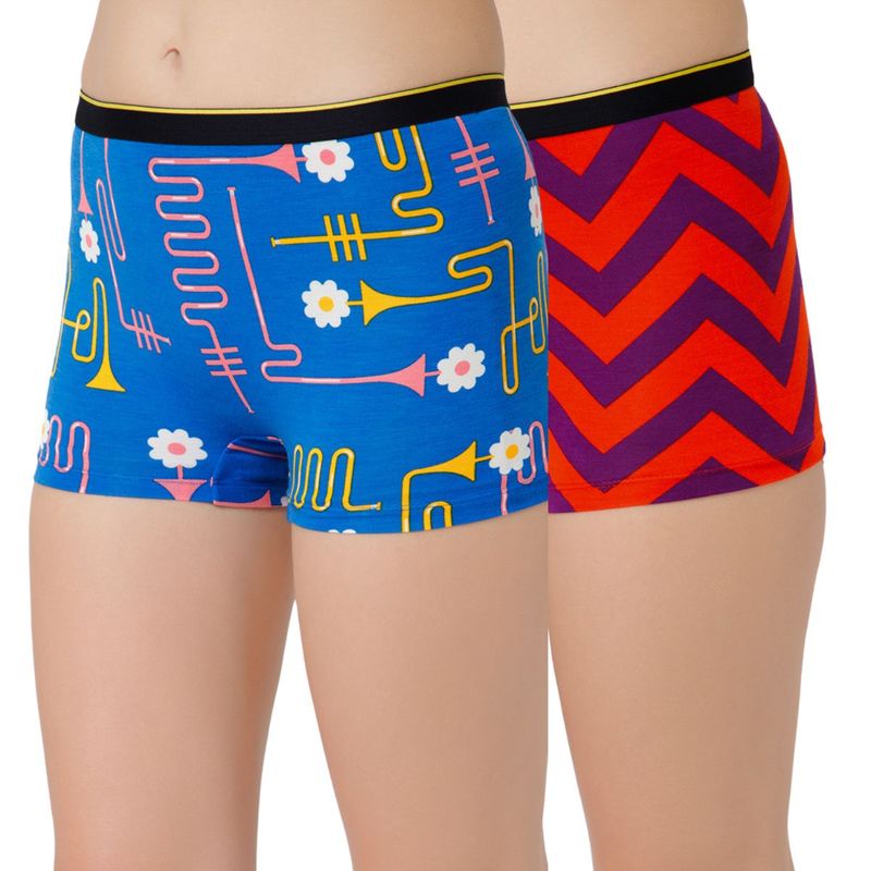 Bummer Womens Printed Micro Modal Boyshorts Ultra Soft Underwear Multi-Color (Pack of 2) (XL)