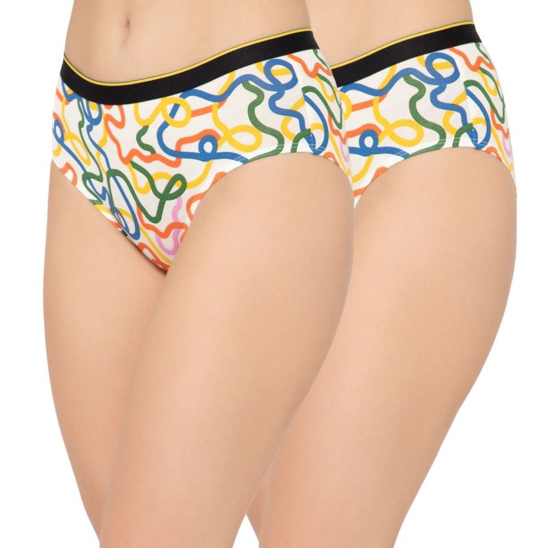 Bummer Womens Printed Micro Modal Hipsters Ultra Soft Underwear Multi-Color (Pack of 2) (L)