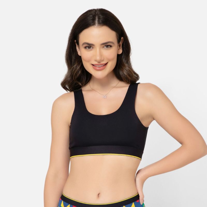 Bummer Womens Proactive Micro Modal Wireless Non Padded Full Coverage Sports Bra Black (L)