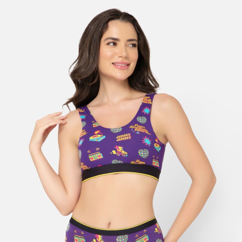 Bummer Womens Proactive Micro Modal Wireless Non Padded Full Coverage Sports Bra Purple (S)