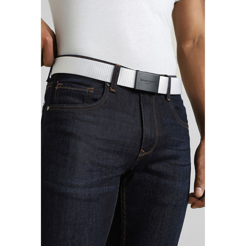 Simon Carter Men Solid White Belt (M)