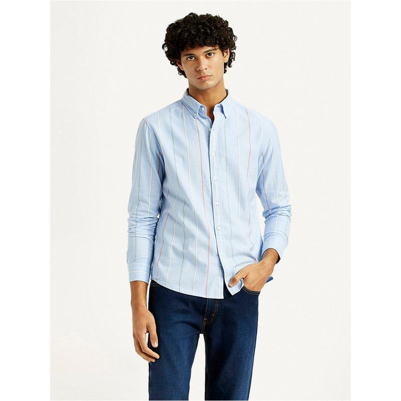 Levi's Mens Striped Slim Fit Blue Casual Shirt (S)