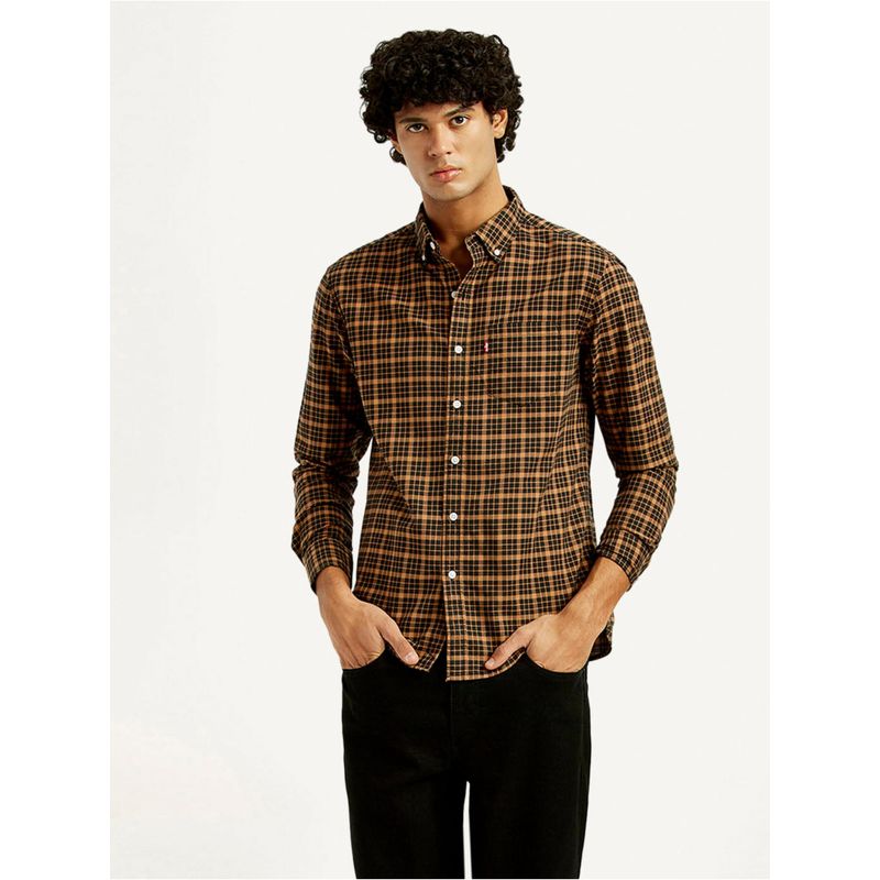 Levi's Mens Checkered Slim Fit Brown Casual Shirt (S)