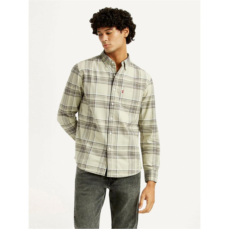 Levi's Mens Plaid Slim Fit Green Casual Shirt (M)