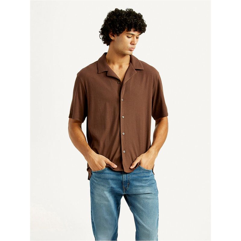 Levi's Mens Textured Relaxed Fit Camp Brown Casual Shirt (S)