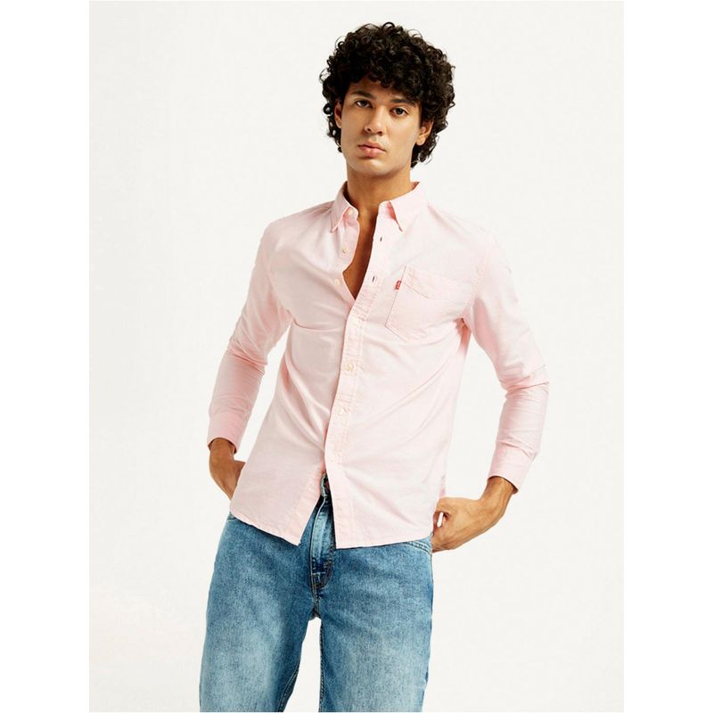 Levi's Mens Solid Slim Fit Pink Casual Shirt (XL)