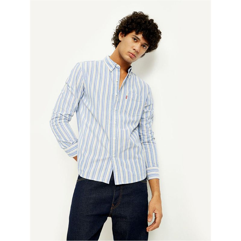 Levi's Mens Striped Slim Fit Blue Casual Shirt (L)