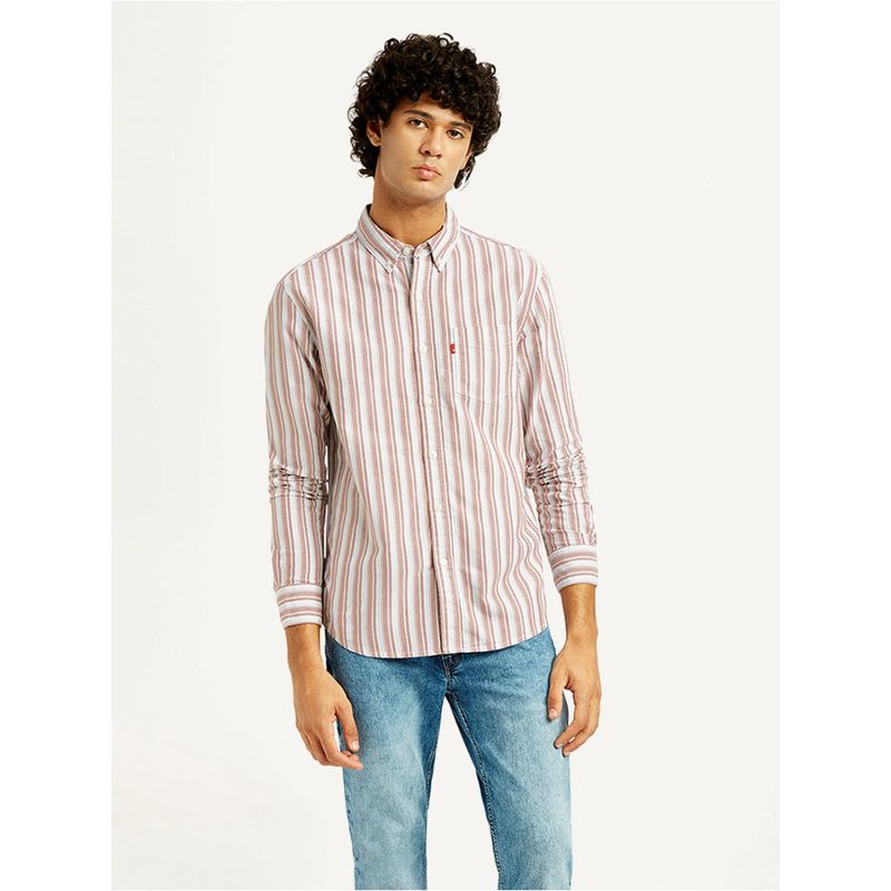 Levi's Mens Striped Slim Fit Brown Casual Shirt (M)