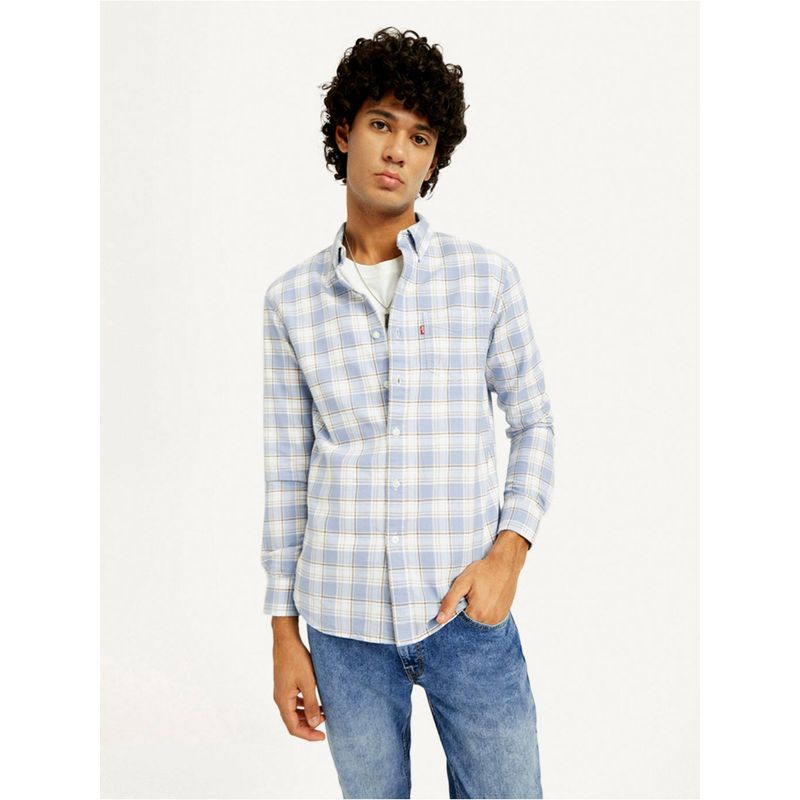 Levi's Mens Checkered Slim Fit Blue Casual Shirt (S)